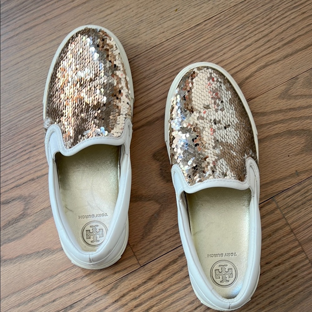 Tory Burch Gold Sequin Slip-On Sneakers
